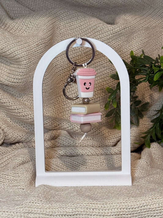 Coffee & Books with Silver Keyring