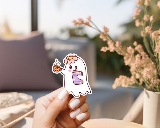 GHOST WITH BOOK AND COFFEE