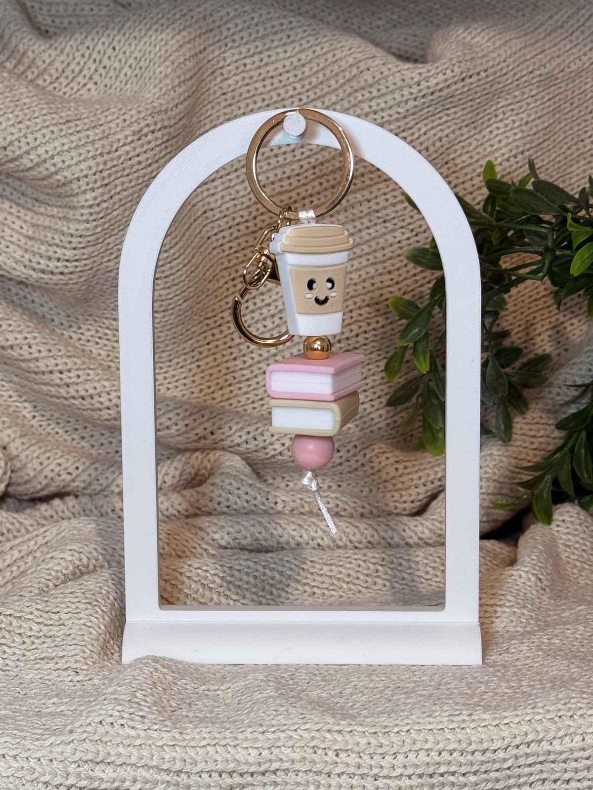 Coffee & Books with Gold Keyring