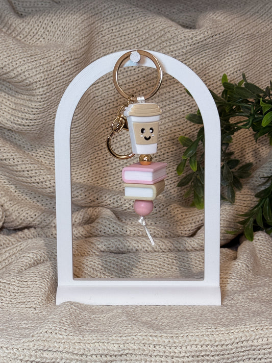 Coffee & Books with Gold Keyring