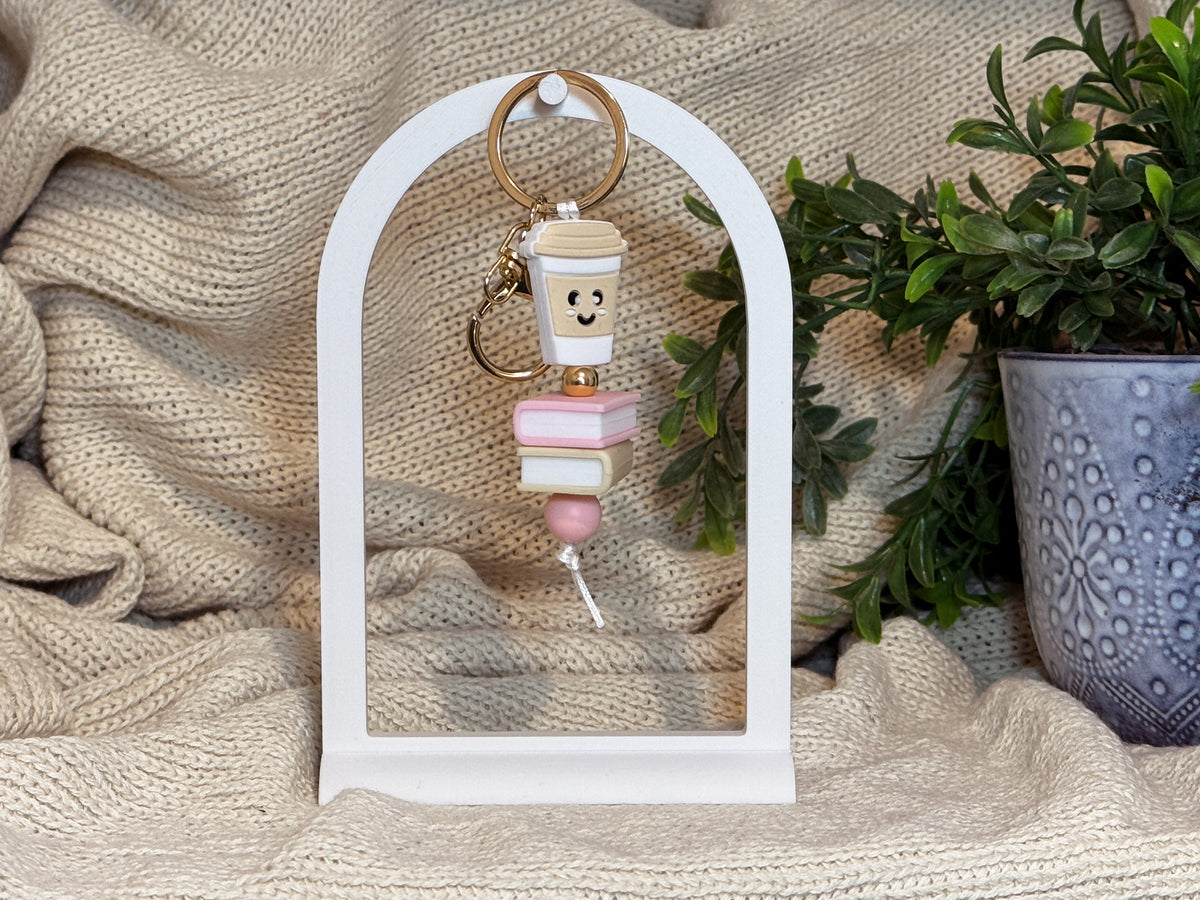 Coffee & Books with Gold Keyring